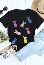 Black T-Shirt with Colorful Bunny Sequin Design for Women Woman T Shirts