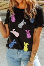 Black T-Shirt with Colorful Bunny Sequin Design for Women Woman T Shirts