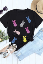 Black T-Shirt with Colorful Bunny Sequin Design for Women