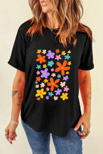 Black T-Shirt with Colorful Floral Print for Women Black Woman T Shirts