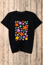 Black womens t-shirt with colorful floral print in cotton