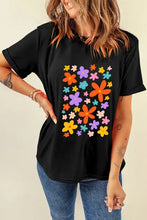 Black T-Shirt with Colorful Floral Print for Women Woman T Shirts