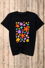 Black T-Shirt with Colorful Floral Print for Women