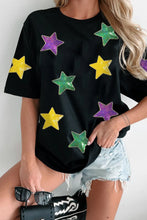 Black T-Shirt with Colorful Star Pattern for Women Black
