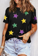 Black T-Shirt with Colorful Star Pattern for Women