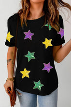 Black T-Shirt with Colorful Star Pattern for Women