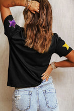 Black T-Shirt with Colorful Star Pattern for Women