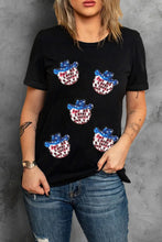 Black T-Shirt with Cowboy Hat Sequin Patches for Women Black