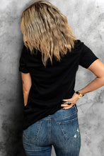 Black T-Shirt with Denim Bow Graphic and Rhinestone Detailing