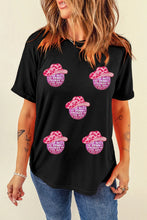 Black T-Shirt with Disco Ball Cowboy Hat Pattern for Women