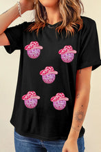 Black T-Shirt with Disco Ball Cowboy Hat Pattern for Women