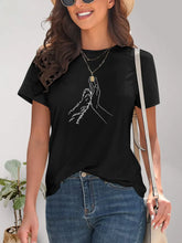 Black T-Shirt with Dog Paw and Hand Graphic for Women Black