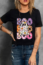 Black T-Shirt with Floral Ghost and Boo Graphic Woman T Shirts