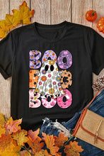 Black T-Shirt with Floral Ghost and Boo Graphic Woman T Shirts