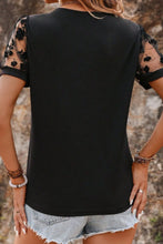 Black T Shirt with Floral Mesh Lace Sleeves for Women