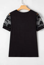 Black T Shirt with Floral Mesh Lace Sleeves for Women