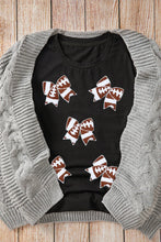 Black T Shirt with Football Bow Pattern for Women