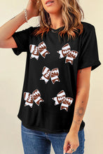 Black T Shirt with Football Bow Pattern for Women
