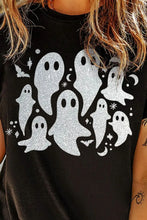 Black T-Shirt with Glitter Ghost Graphic for Women