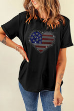 Black T-Shirt with Heart-Shaped American Flag and Blue Jeans Set Black
