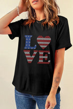 Black T-Shirt with Patriotic LOVE Design and Rhinestone Detail for Women