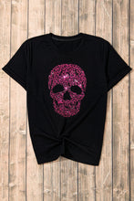 Black T-Shirt with Pink Leopard Print Skull for Women