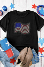 Black T-Shirt with Rhinestone American Flag Design for Women Woman T Shirts