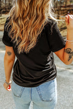 Black T-Shirt with Rhinestone American Flag Design for Women
