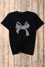 Black T-Shirt with Rhinestone Bow for Women