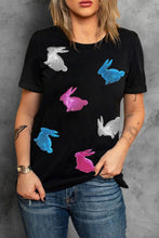 Black T Shirt with Sequined Bunny Design for Women Black
