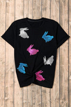 Black T Shirt with Sequined Bunny Design for Women