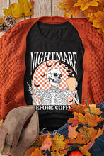 Black T-Shirt with Skeleton and Coffee Graphic for Women