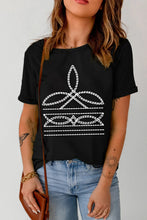 Black T-Shirt with White Geometric Design for Women Black