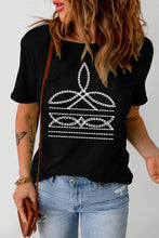 Black T-Shirt with White Geometric Design for Women