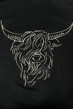 Black T-Shirt with White Highland Cow Graphic for Women