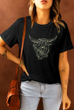 Black T-Shirt with White Highland Cow Graphic for Women