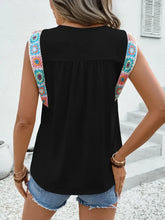 Black Tank Top with Crochet Hem Round Neck and Colorful Shoulder Straps Woman T Shirts