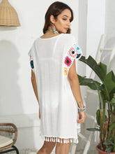 Black Tassel Swimwear Cover Up with Floral Crochet Sleeves