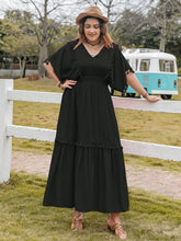 Black Tassel Trim Maxi Dress with Sleeve Length Detail Black