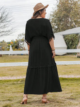 Black Tassel Trim Maxi Dress with Sleeve Length Detail