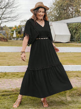 Black Tassel Trim Maxi Dress with Sleeve Length Detail