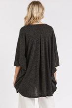Charcoal gray oversized batwing sleeve cardigan with open front