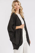 Black glittery batwing sleeve cardigan with open front and loose fit