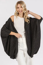 Black textured batwing sleeve cardigan with open front