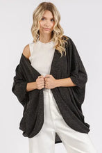 Black textured batwing sleeve cardigan with open front