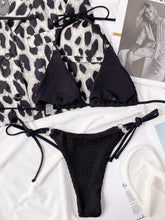 Black Textured Crisscross Bikini with Removable Padding and Tie Side Bottoms