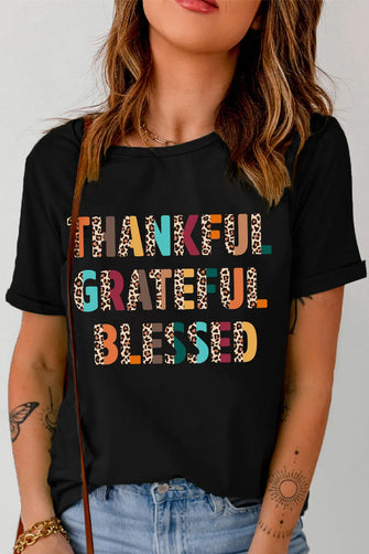 Black Thankful Grateful Blessed Women's T Shirt Black