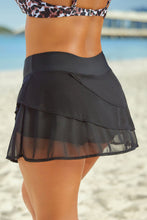 Black Tiered Swim Skirt with Moderate Stretch