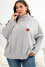 Black Turtleneck Sweater with Red Heart and Regular Sleeve Length Light Gray