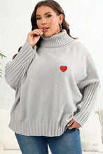 Black Turtleneck Sweater with Red Heart and Regular Sleeve Length Light Gray Sweater Pullovers